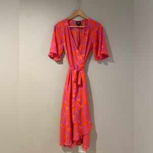 Bobeau Pink and Orange Floral Dress